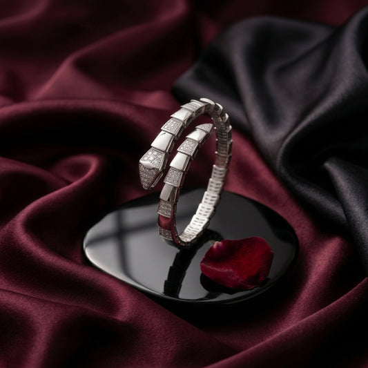 Sovereign Serpent Geometric Pavé 925 Sterling Silver Wrap Bracelet