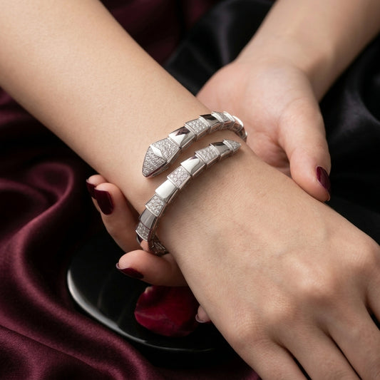 Sovereign Serpent Geometric Pavé 925 Sterling Silver Wrap Bracelet
