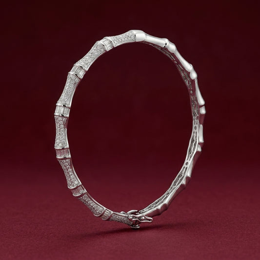 Imperial Bamboo Pavé & Baguette 925 Sterling Silver Bangle