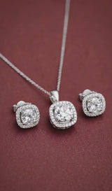 Cushion-Cut Halo 925 silver Pendant Set