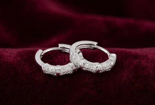 Elegant Segmented Pavé Huggie Hoop 925 Silver Earrings