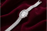 Crystal-Encrusted Tonneau 925 Silver Watch